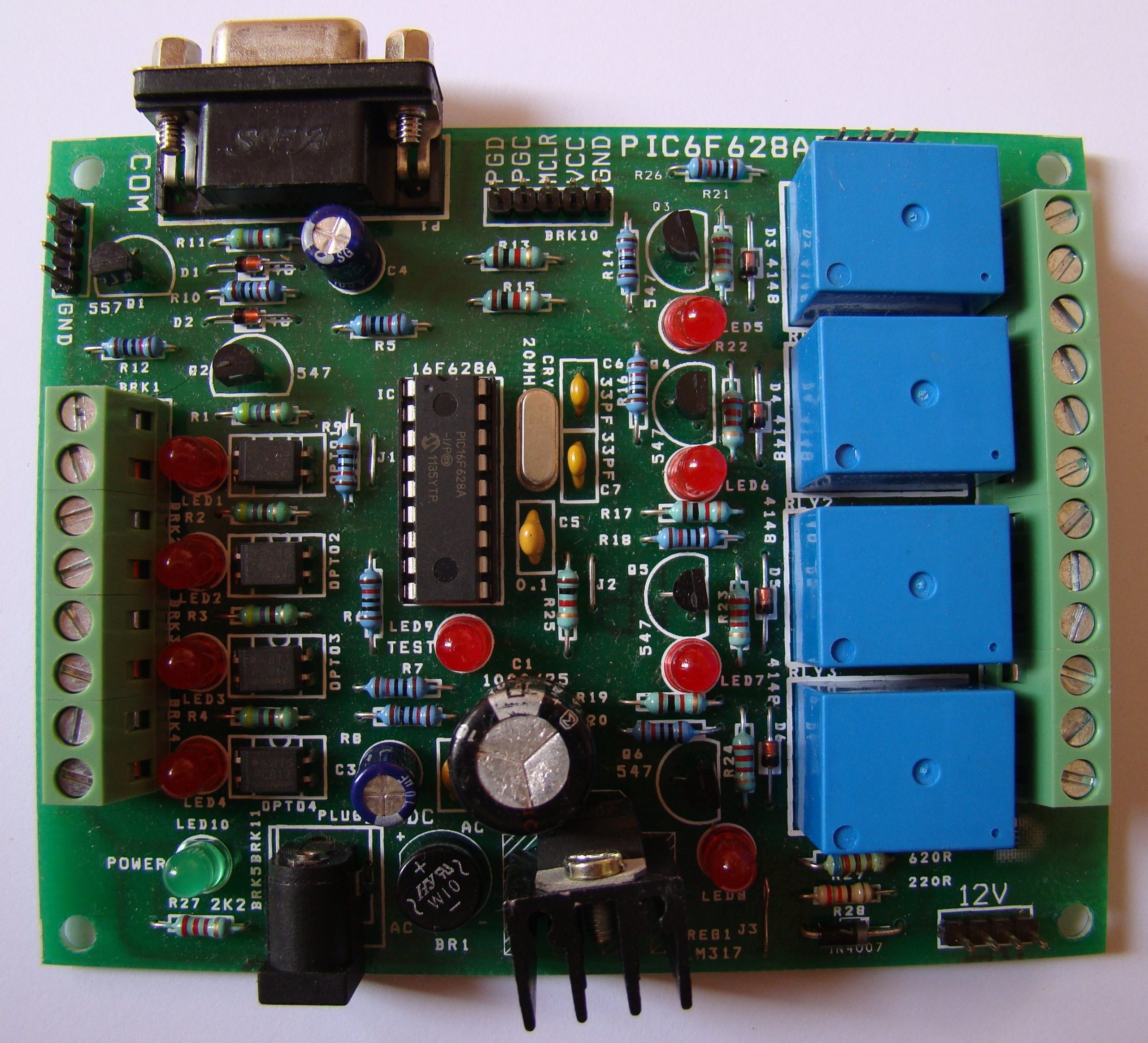 PIC based 4 Channel Relay PLC Board with 4 opto-coupled inputs ...